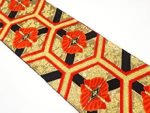 アンティーク　亀甲に向かい蝶・花模様織り出し袋帯（着用可）